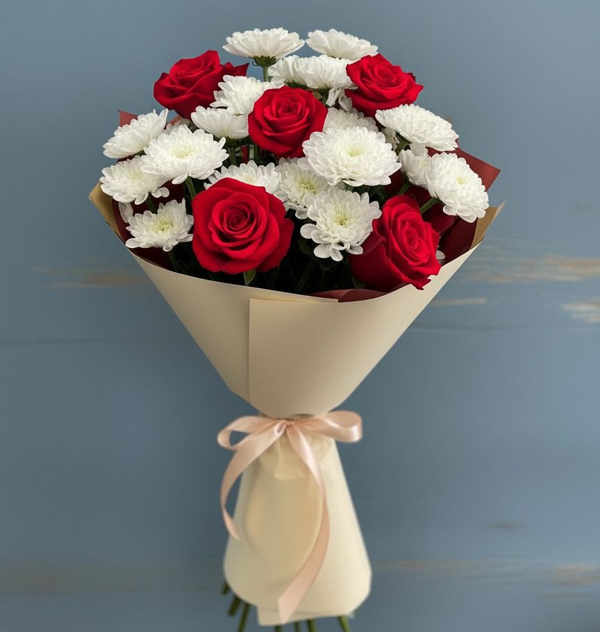 Букет цветов из: Розы и Хризантемы в Понежукай