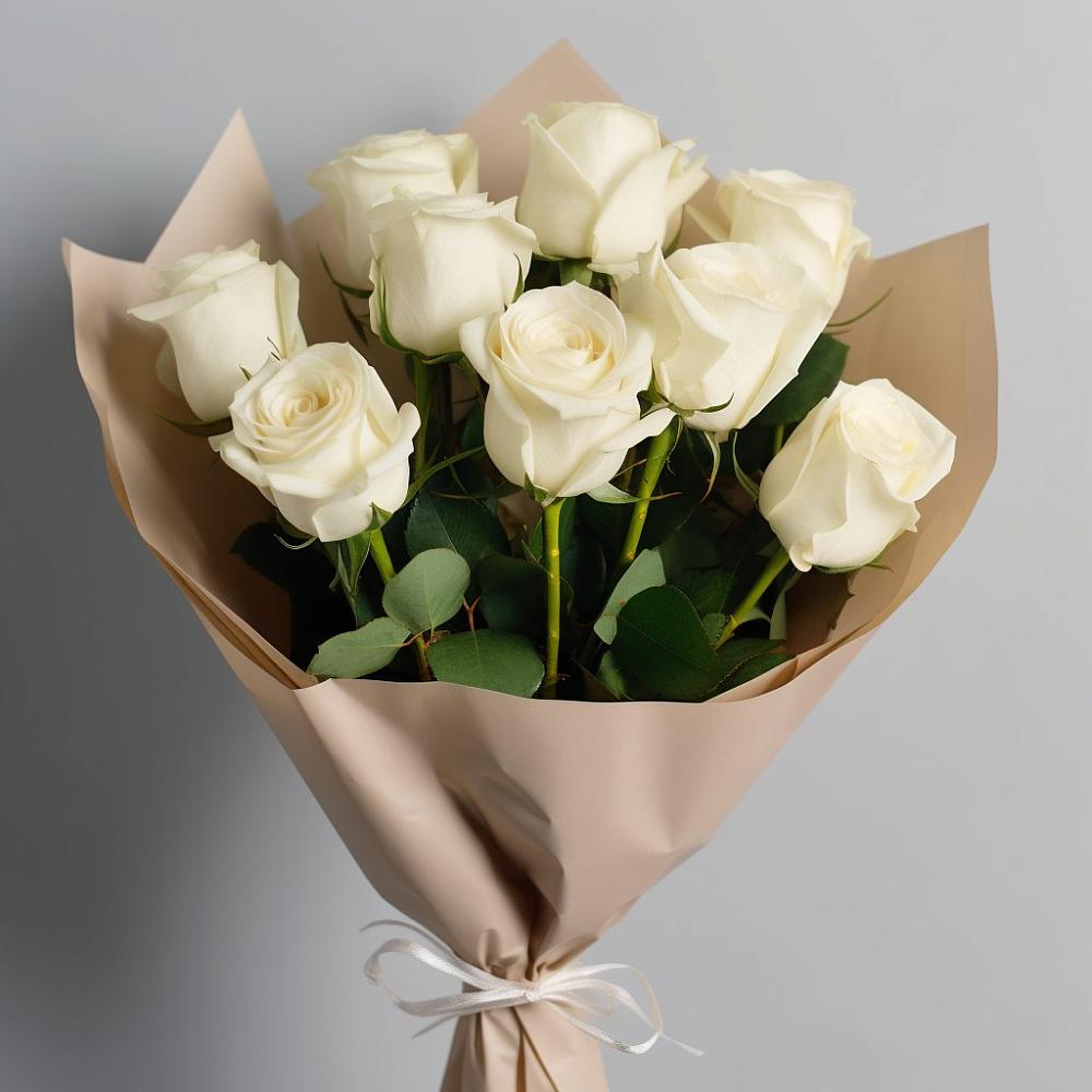 Букет 9 Белых роз Эдлесс Лав в Понежукай