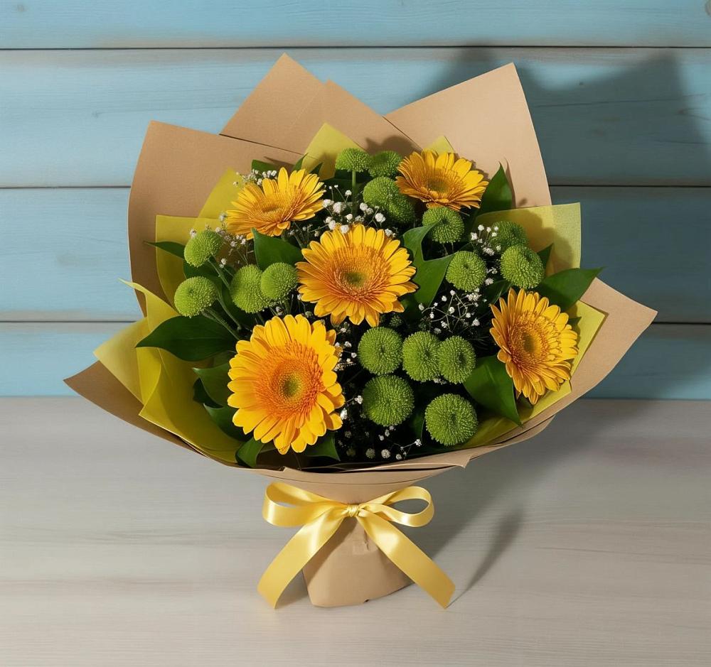 Букет цветов из: Герберы и Хризантемы в Понежукай