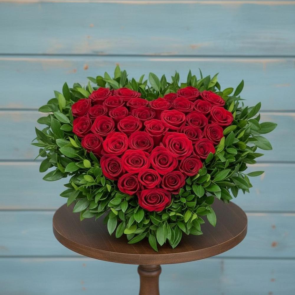 Цветочная композиция из Розы в виде сердца в Понежукай