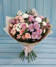 Букет цветов из:  Хризантемы, Розы и Альстромерии #REPLACE_PRED# Понежукай