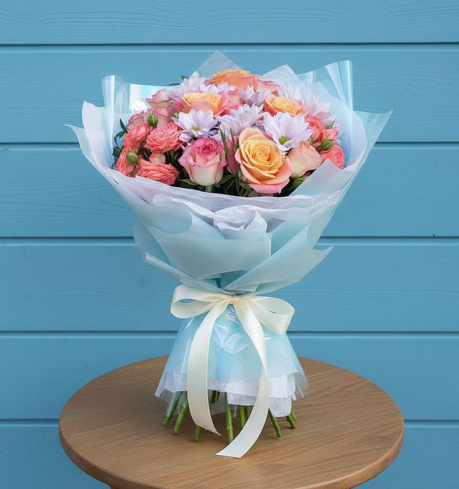 Букет цветов из: Хризантемы и Розы в Понежукай