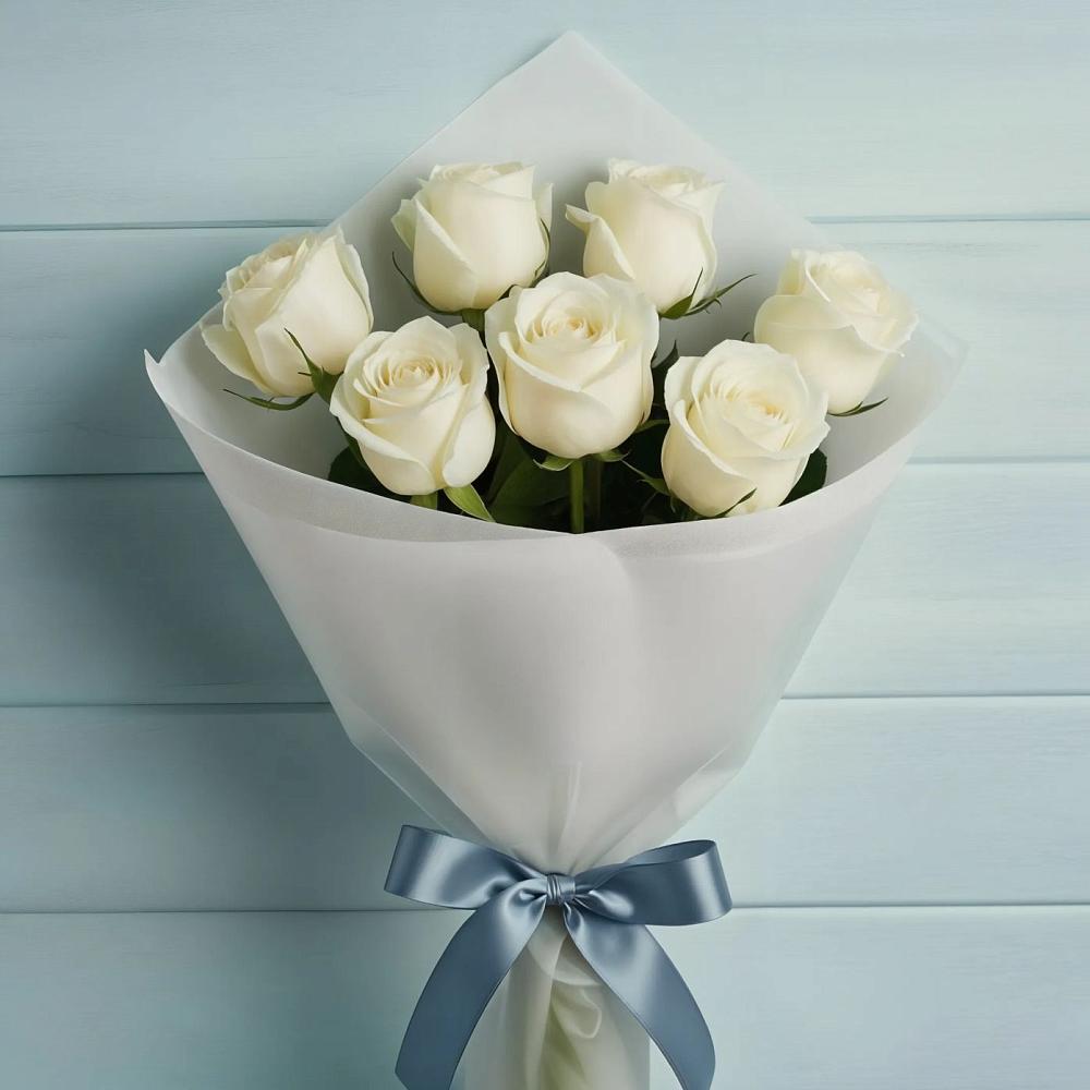 Букет 7 Белых роз Эдлесс Лав в Понежукай